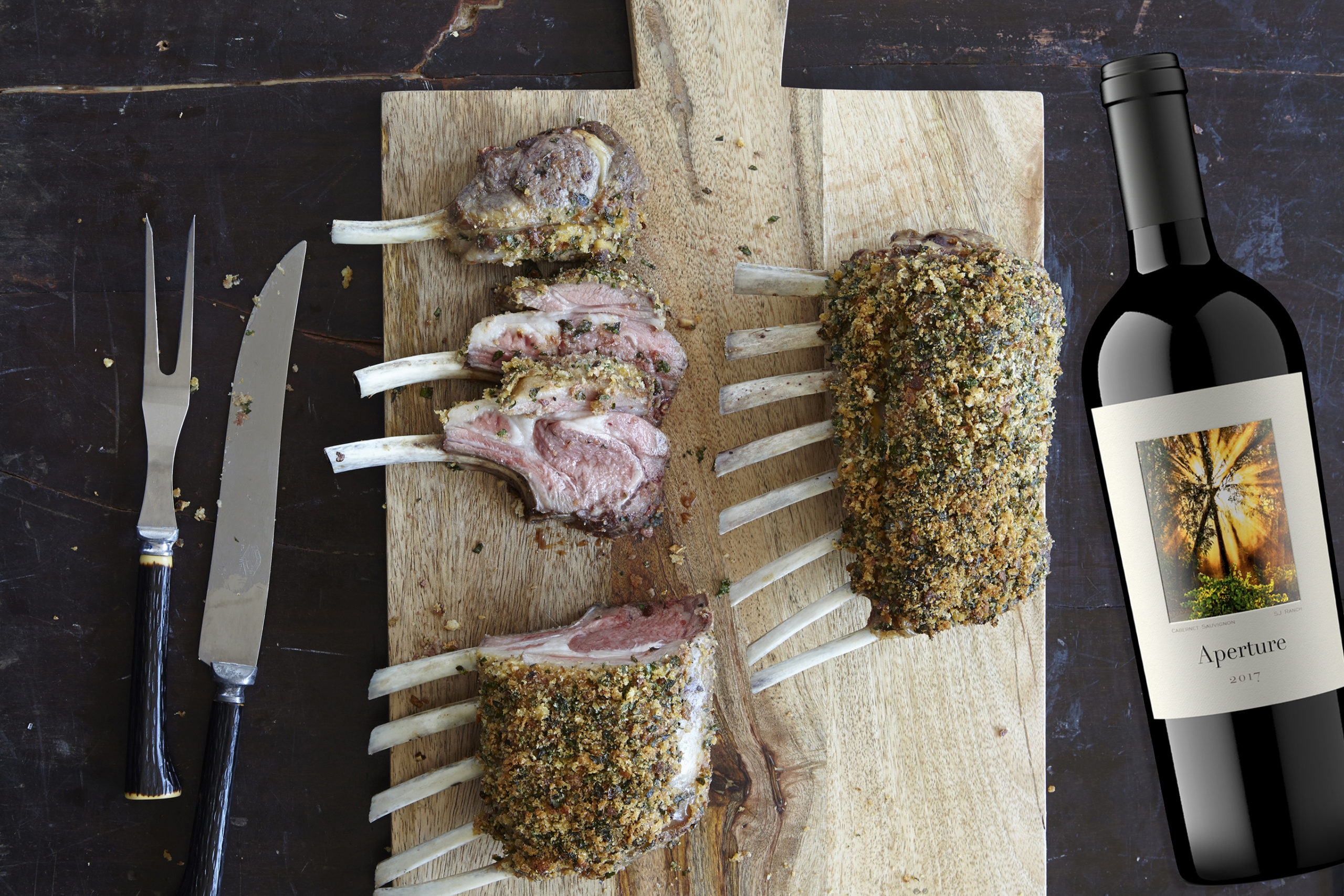 Rack of Lamb copy Aperture wine bottle with a rack of lamb
